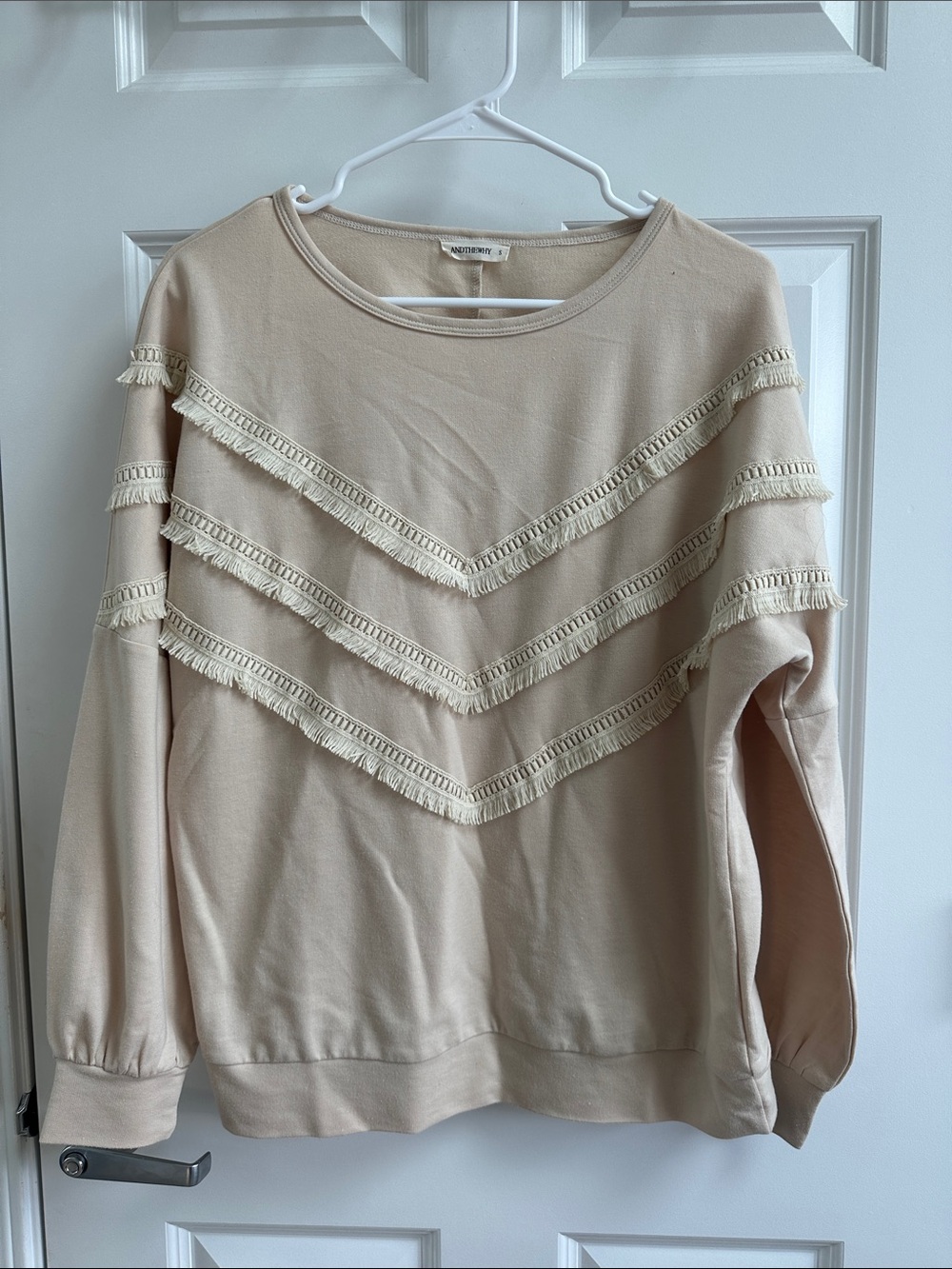Cream Fringe Pullover